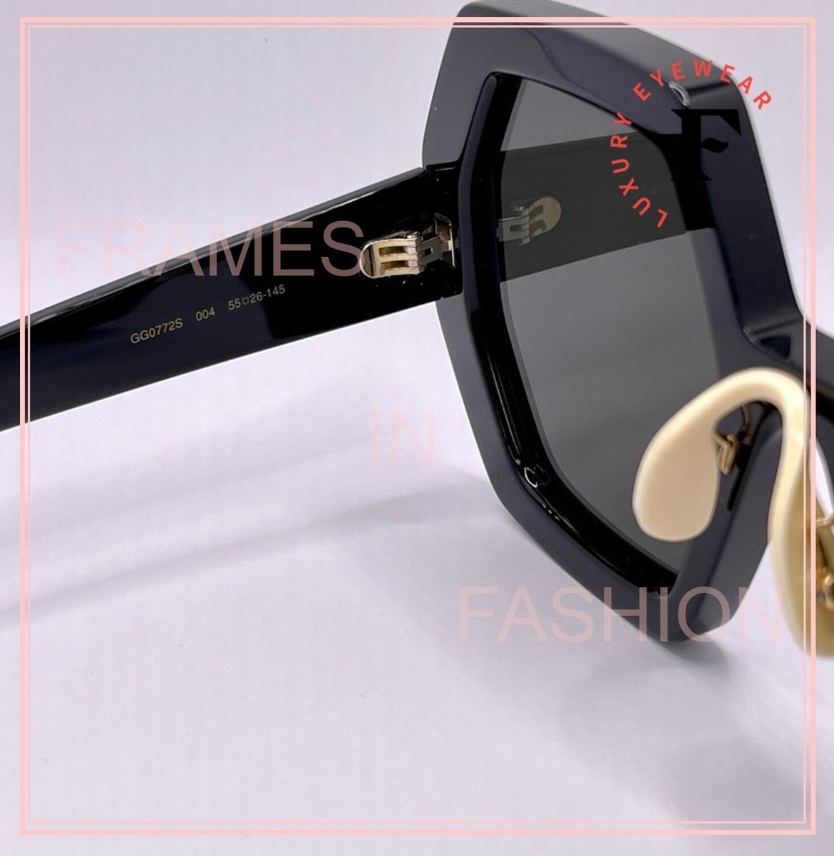 GUCCI 0772 Black Hexagonal Geometric Logo Gg0772S 004 Retro