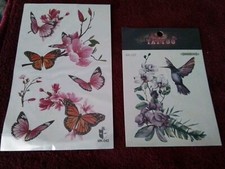 TEMPORARY TATTOO- Flowers, Hummingbird, Butterflies WATERPROOF, BODY ART, 2 Pkgs