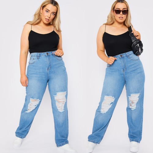 Straight Leg Ripped Jeans Mid Blue 