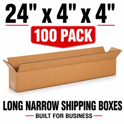 100 Kartons 24 Zoll x 4 Zoll x 4 lange Versandkartons aus Wellpappe ECT-32 Kraftpapier Verpackung Kartons - Bild 1 von 4