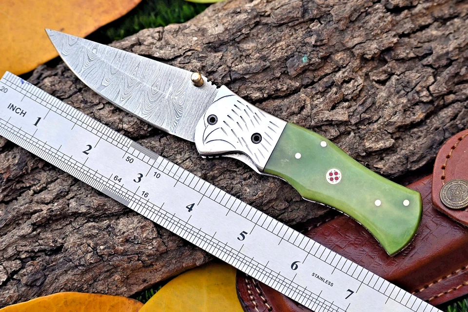 NAVAJA DE BOLSILLO HECHA A MANO FORJADA A MANO ACERO DAMASCO HOJA PLEGABLE ZS 418 Foto 4 de 4