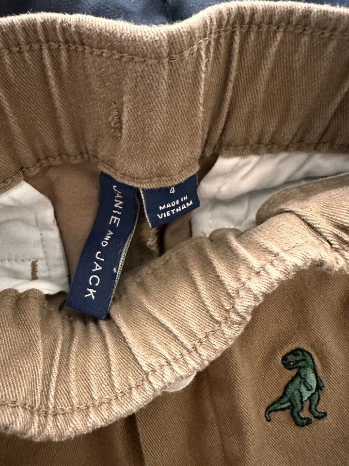 Janie and Jack Plaid Shirt with Tan dinosaurs Embroidered Pants - Image 3 of 4