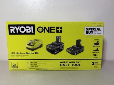 #ad #ad NEW Ryobi ONE 18V Lithium Starter Kit 4Ah 2Ah Charger PSK106SB $69.99