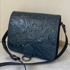Patricia Nash Ilina Leather Tooled Flap Handbag Carribean Blue Crossbody D Ring