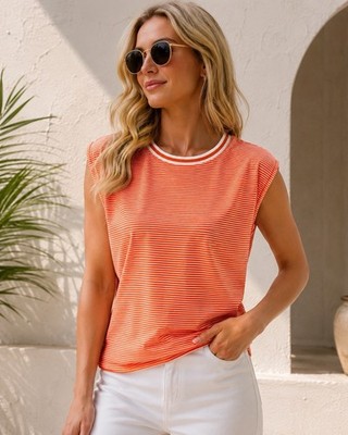Holly & Whyte By Lindex Sweden Womens Orange Stripe Shirt, Top, Size Large