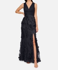 Aidan Mattox by Adrianna Papell Women's Blue 3D Floral Appliqué Dress Size 8