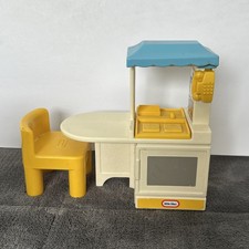 Little Tikes Vintage Dollhouse Furniture Kitchen Island blue roof