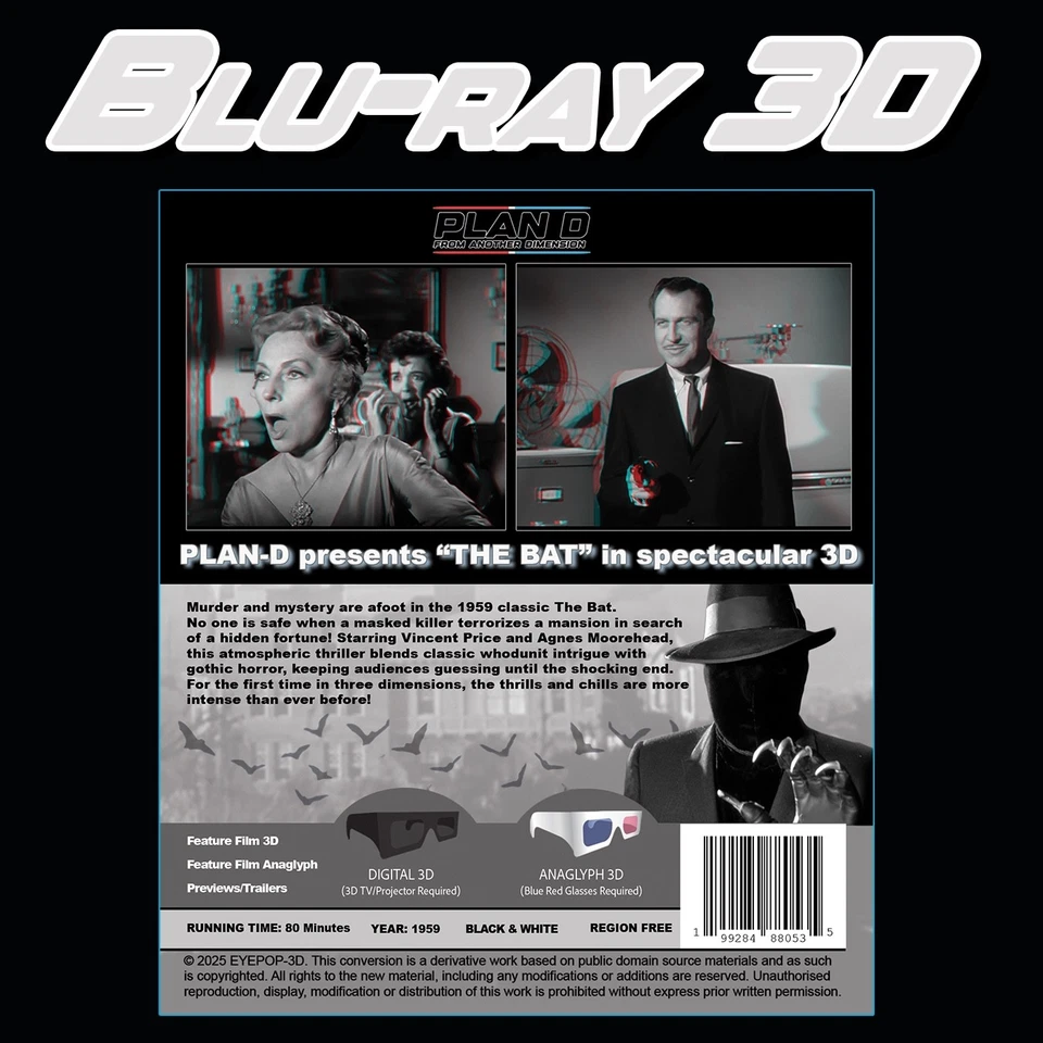 3D Blu-ray - The Bat 3D starring Vincent Price 1959, Digital 3D + Anaglyph 3D - Image 2 of 4