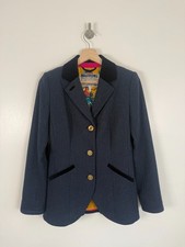 Joules Tweed Blazer Sakko Gr. UK 10 Navy Kariert Wolle Country Samt Austine