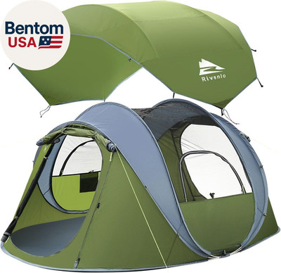 4/6 Person Easy Pop up Tent,Camping Tent with Skylight and Rainfly,Waterproof,Qu