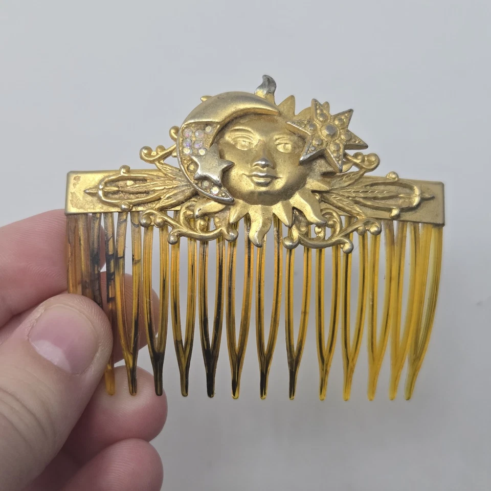 Винтажная Редкая Заколка для Волос Kirks Folly Солнце, Луна и Звезды/Зажим/Барретт/Расческа СДЕЛАНО В США - Изображение 2 из 4