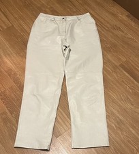 Metrostyle 100 Genuine Leather Beige 90s y2K Bootcut Leg Moto Women's Pants 12