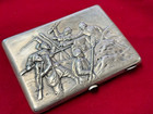 Russian Imperial WWI Officer Sterling Silver Cigarette Case Box, Hand Engraved