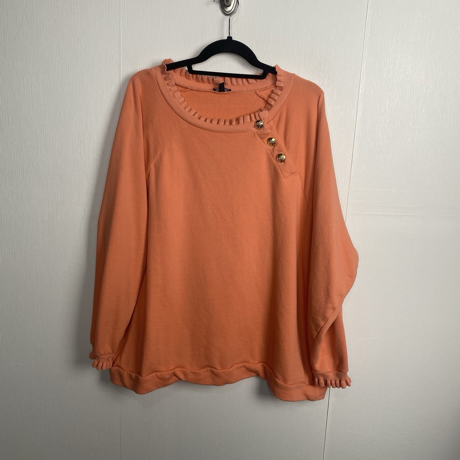 Talbots Ruffle Neck Light Orange Button Neck Long… - image 1
