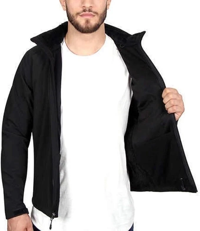 Kirkland Men's Fleece Lined Softshell Detachable Hood Jacket (BLACK EMBO XL) NWT - Image 3 of 4