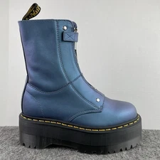 Dr. Martens Jetta Hi Max Deep Blue Metallic Leather Platform Boots Women's Sz 7