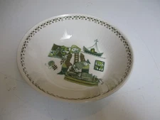 Vintage Figgjo Norway Market Cereal Bowl 6.5 ” Green w Fisherman Design