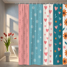 Colorful Floral Hearts Shower Curtain for Bright Bathroom Decor
