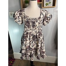 House of Harlow 1960 Floral Smocked Square Neck Ruffle Mini Dress Size S