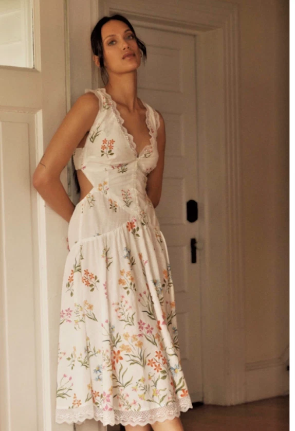 white lace dress anthropologie By Anthropologie V-Neck A-Line Lace Maxi Dress