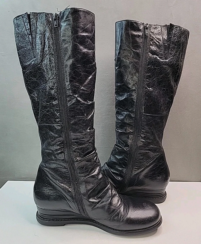 Miz Mooz Bobbie Bloom Wedge Button Boots Brown Leather Womens Sz 7M - BEAUTIFUL! - Image 2 of 4