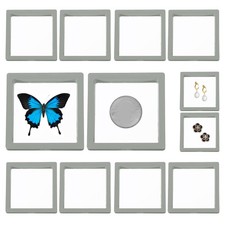 12Pcs 3D Floating Frame Display Stand 4.3x4.3" PE Film Display Case Gray