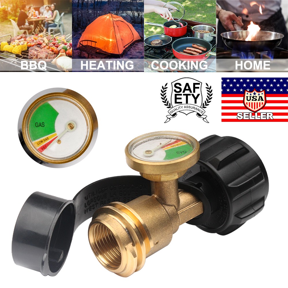 Propane Tank Gauge Brass Adapter w/Gas Pressure Level Meter Indicator for BBQ RV