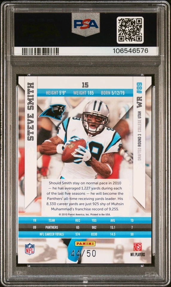 2010 Panini Epix Platinum /50 Steve Smith #15 PSA 9 Panthers HOF? - Image 2 of 3