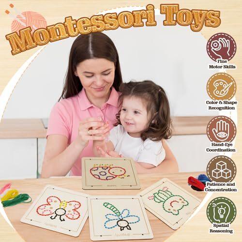 Montessori Wooden Lacing Toys for 1 2 3 4 Year Olds Toddlers, Early