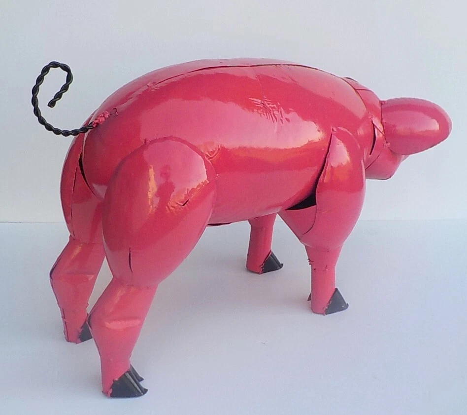 METAL ART PINK PIG SCULPTURE ANIMAL FIGURE LARGE 22" LONG - Image 3 of 4