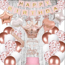 Pink Birthday Party Decorations,Happy Birthday Banner, Sash Kits and Balloons