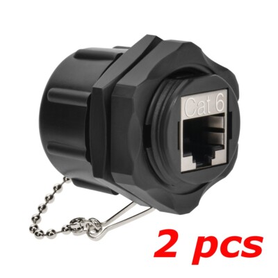 2 PACK - CAT6 RJ45 Outdoor Shielded Waterproof Panel Mount Coupler w/Dust Cap