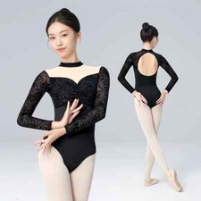 Ballet for Women Adult Black Lace Gymnastics Aerialist Long Sleeve Dance