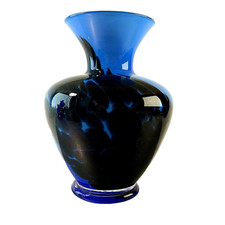 VASE Glasvase Glas BLAU schwarz 17 cm Vintage