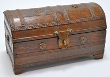 Vintage Wooden Half Round Jewellery Storage Box Original Old Hand Crafted Brass