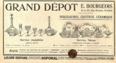 PARIS (09°) GRAND DÉPOT / E. BOURGEOIS / SERVICE JOSEPHINE / ADVERTISING 1902
