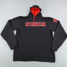 Cinch Hoodie Mens Large Black Red Thermal Lined Hood Sweatshirt Rodeo Western 