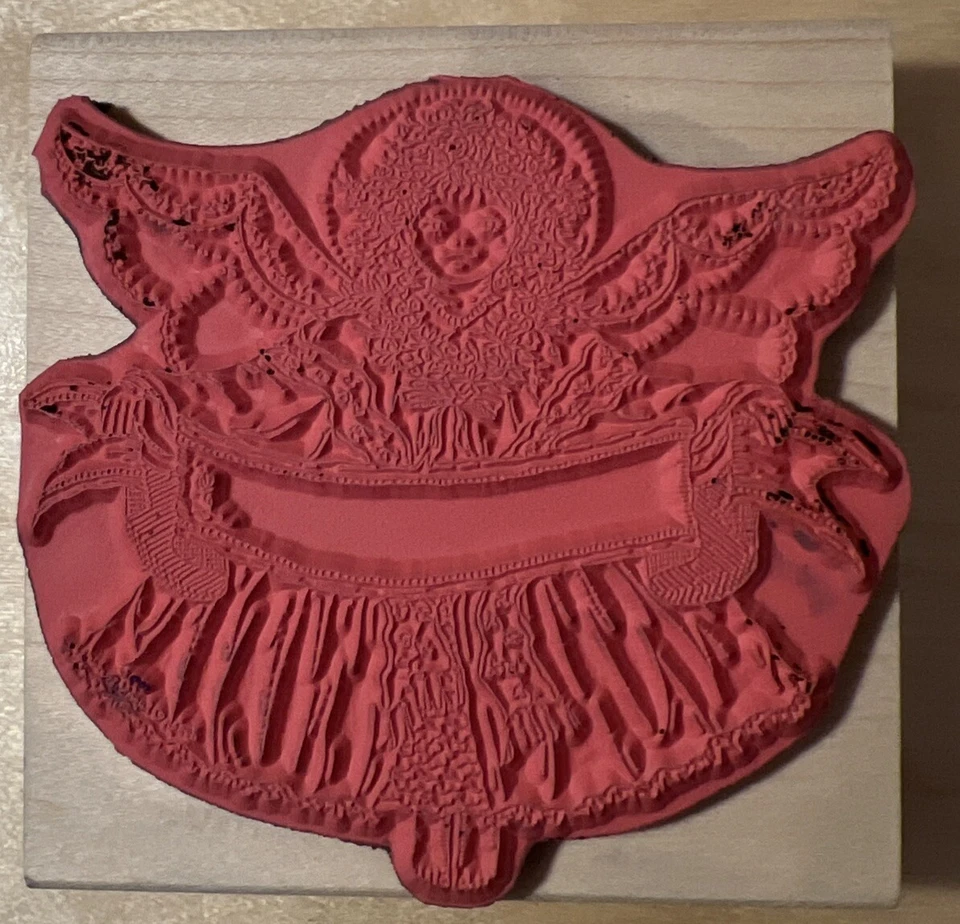 "Sello de goma de montaje en madera Hampton Arts ANGEL HOLDING BANNER 3,25 X 3,10"" GU" Foto 3 de 4