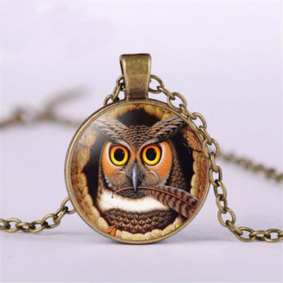 OWL BIRD FEATHER EYE GLASSES charm bronze pendant female mom men 20'' necklace  