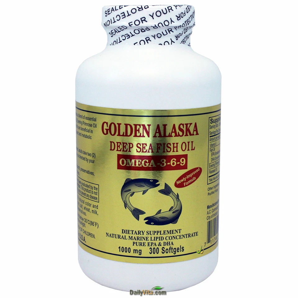2 x Gold Vitamin Golden Alaska óleo de peixe do fundo do mar ômega 3-6-9 300 cápsulas gelatinosas - Imagem 2 de 2