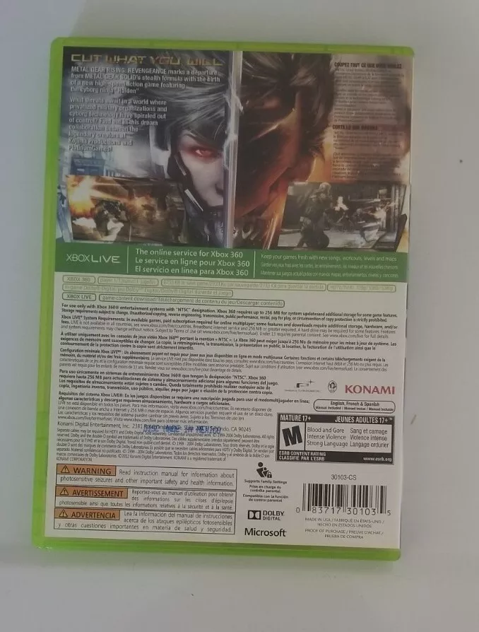 Metal Gear Rising: Revengeance (Xbox 360 / Plays on Xbox One /XSX ) BRAND  NEW 83717301035