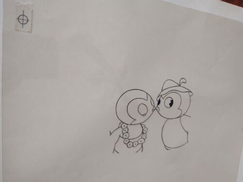 Vintage Animazione Disegno Celluloide - Love Birds / Pinguini Baciare Cappello Alpino - Foto 3 di 3