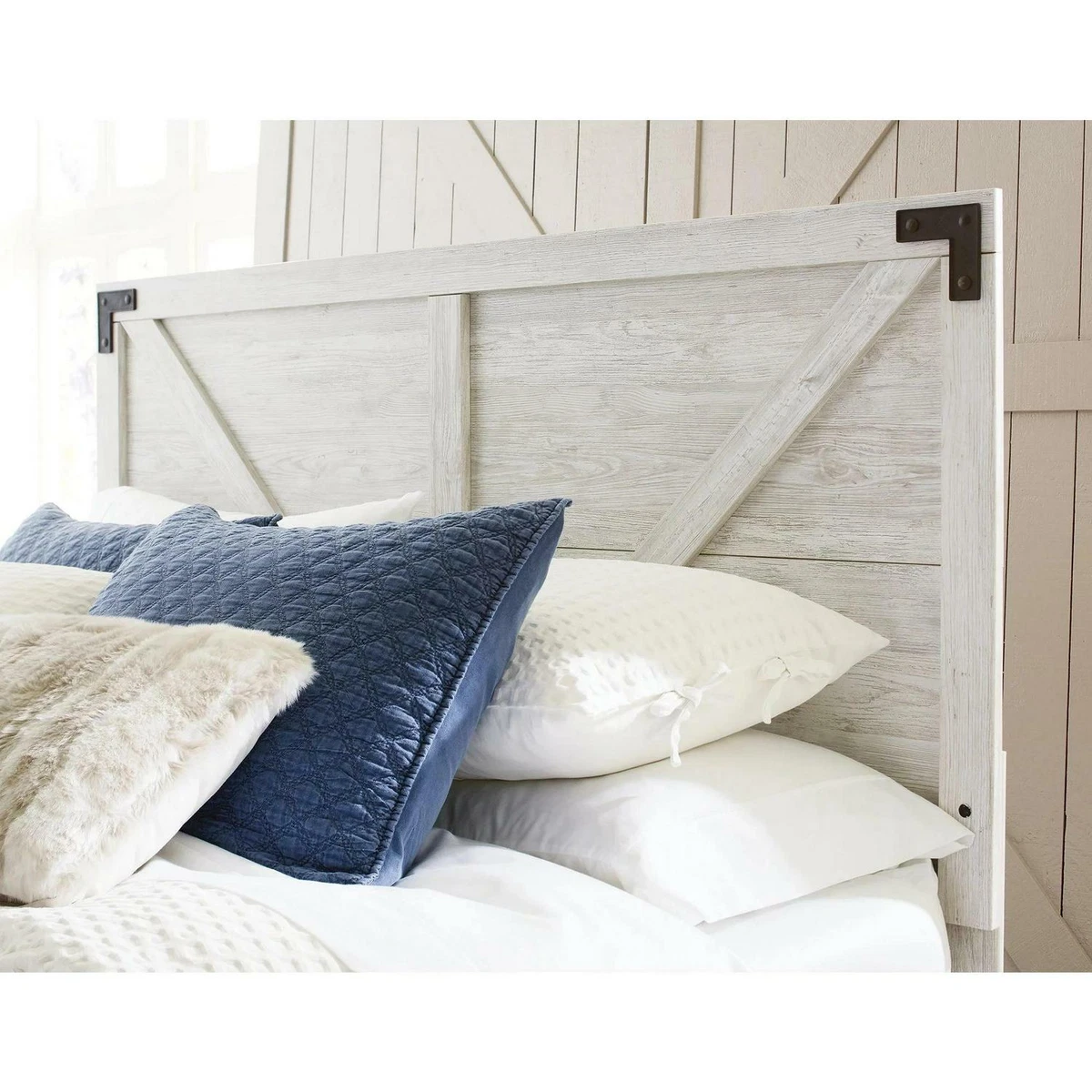 Shawburn Distressed Whitewash Farmhouse Panel Headboard eBay