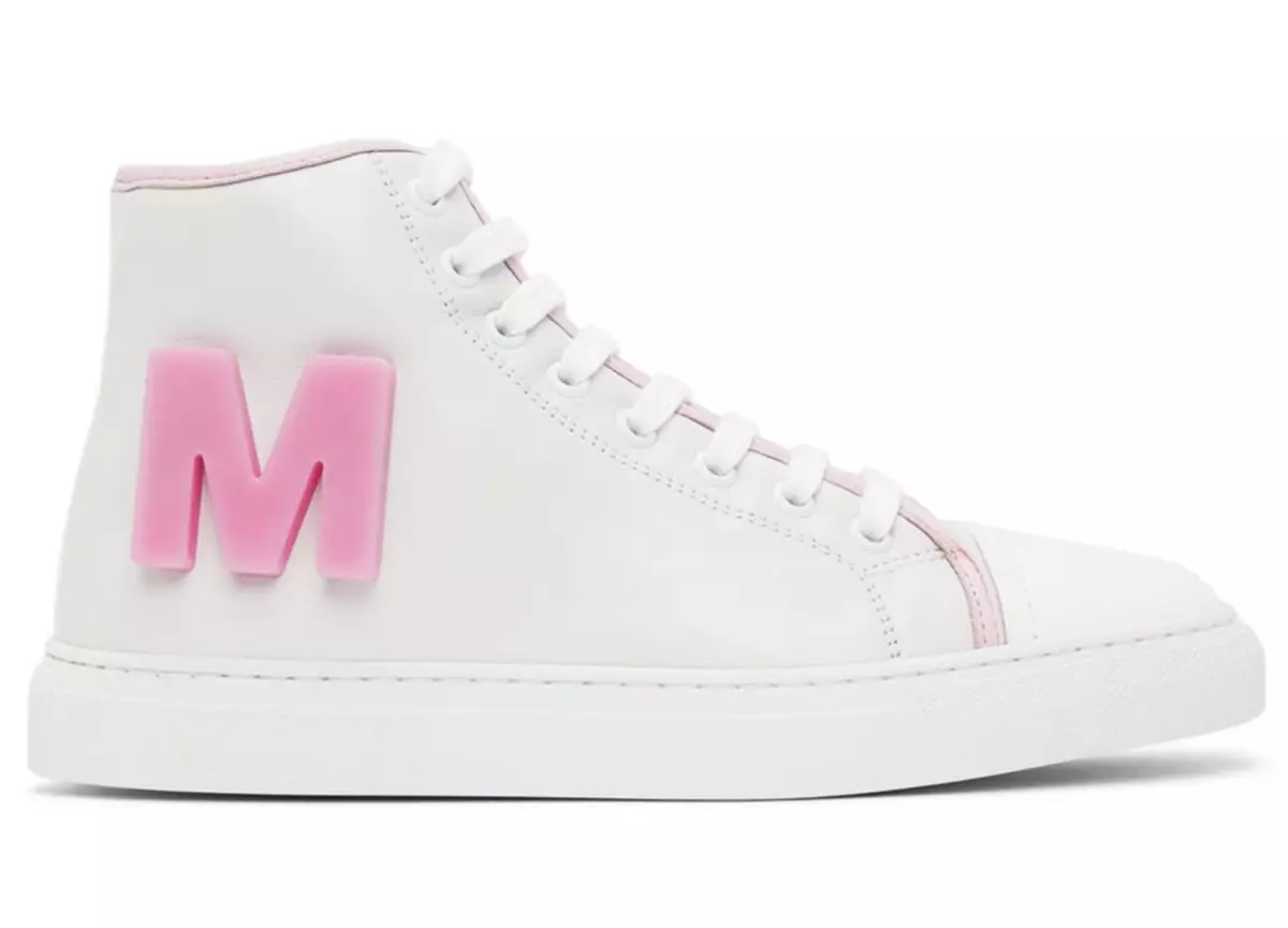 New Moschino White Leather 3D Pink Letter M Logo High Top Sneakers Sz 38 8  $695