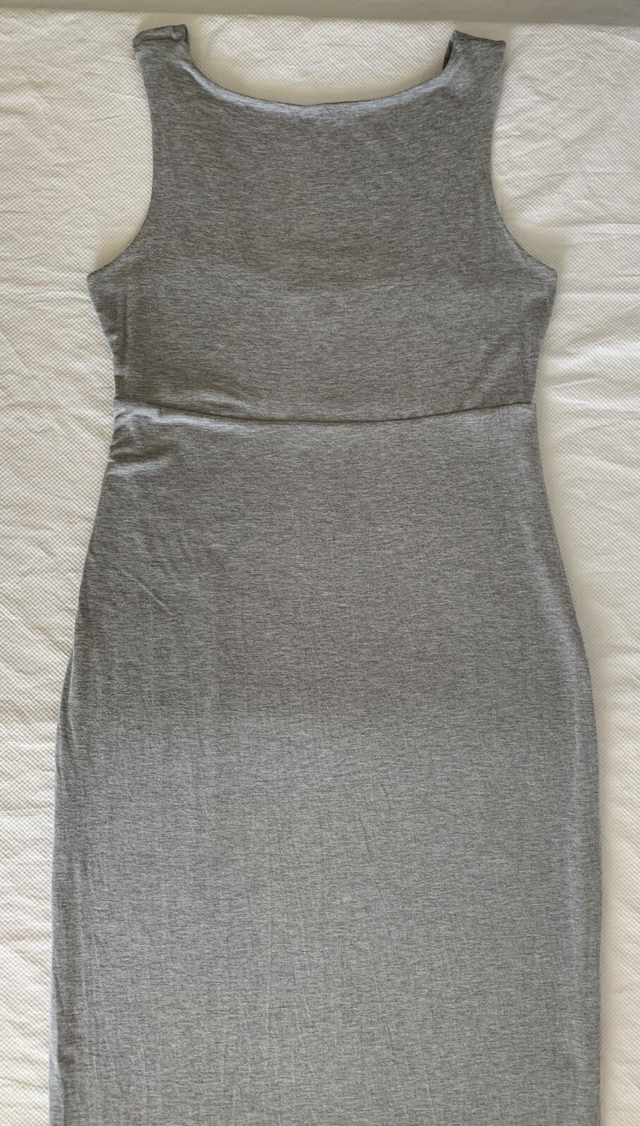 ATHLETA Gray Sleeveless Woman's S High-Neck Maxi-Dress Low-back Straps Stretch
