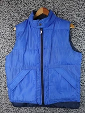 Vintage 70s Down Puffer Vest Men’s Medium Reversible Blue Academy Broadway Retro