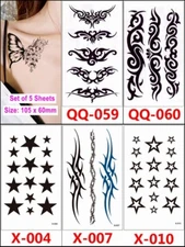 Set of 5 Sheets Stars Solid Hollow Tribal Armband Chains Stripes Body Arm Tattoo