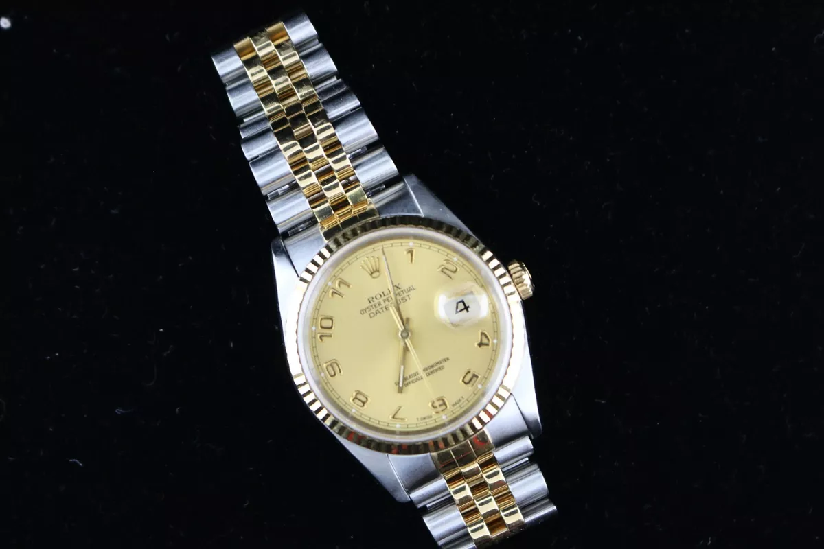 1990 Rolex Datejust 16233 Champagne Roman Two Tone Jubilee No