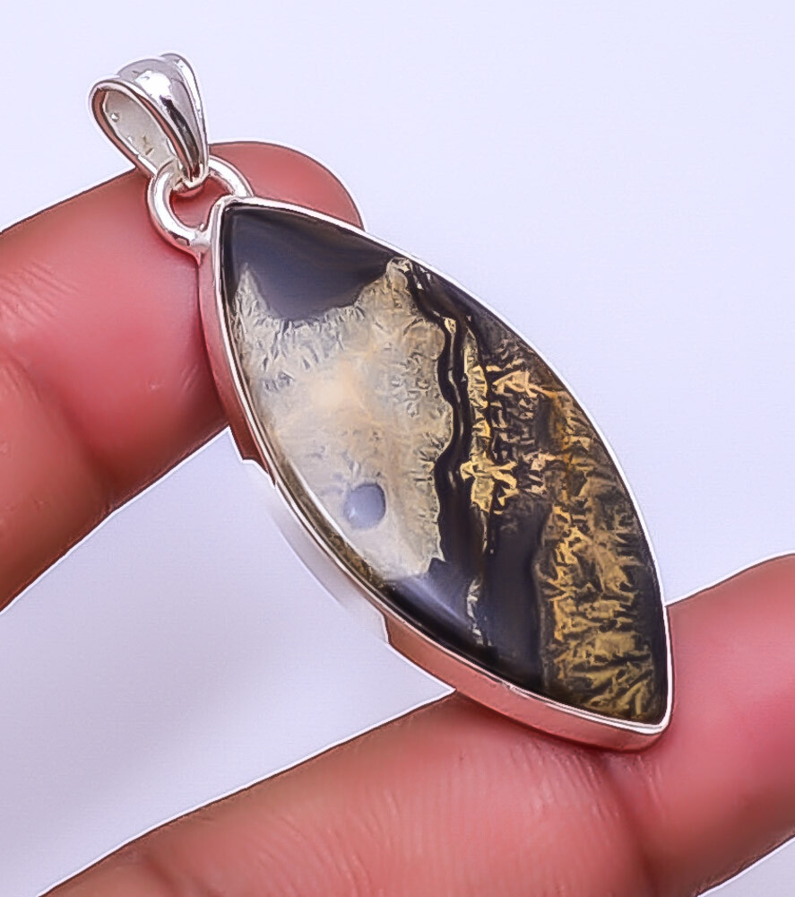 Honey Dendritic Opal - Mexico Gemstone 925 Sterling Silver Pendant 2.11