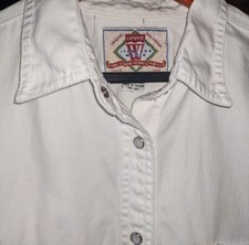 RaRe LEVI VinTagE 1990's RED TAB WHITE COTTON PEARL SNAP DENIM WESTERN SHIRT L
